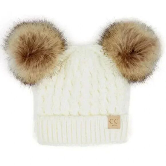 CC Boutique Other - CC Kids Double Pom Pom All Over Cable Beanie NEW